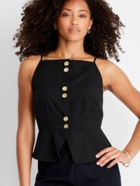 Future Collective x Jenee Naylor Black Button Up Vest Peplum Top